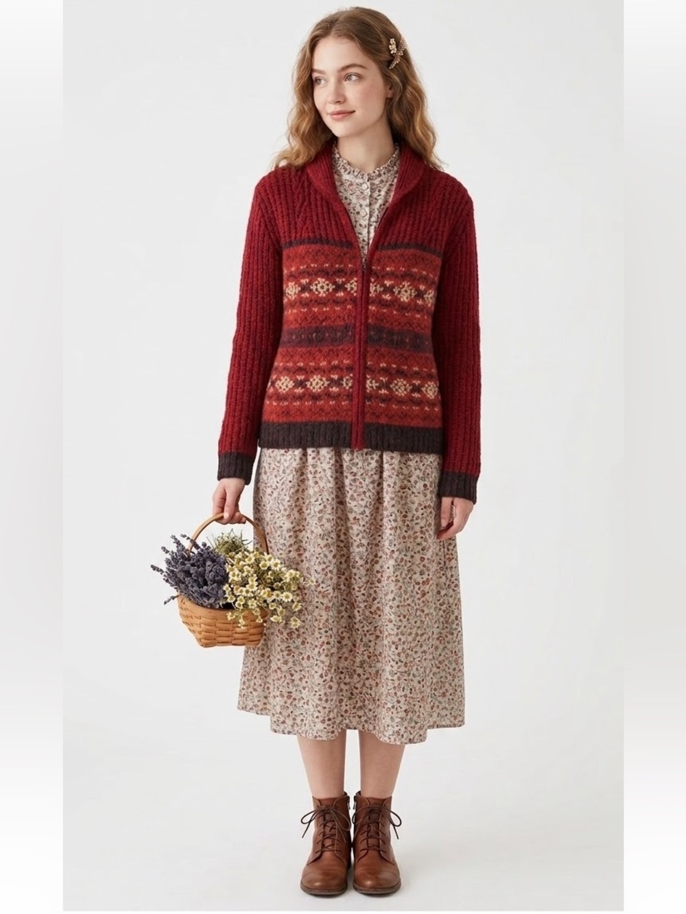 Eddie Bauer Boho Cabincore Fair Isle Sweater Shawl Collar Wool Mohair Goblincore